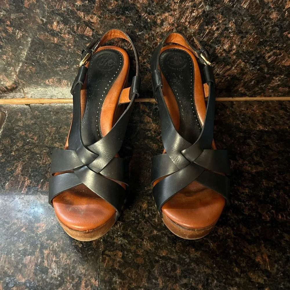 Johnston & Murphy Studded Black Leather Wood Heels Shoes Women's US 8.5